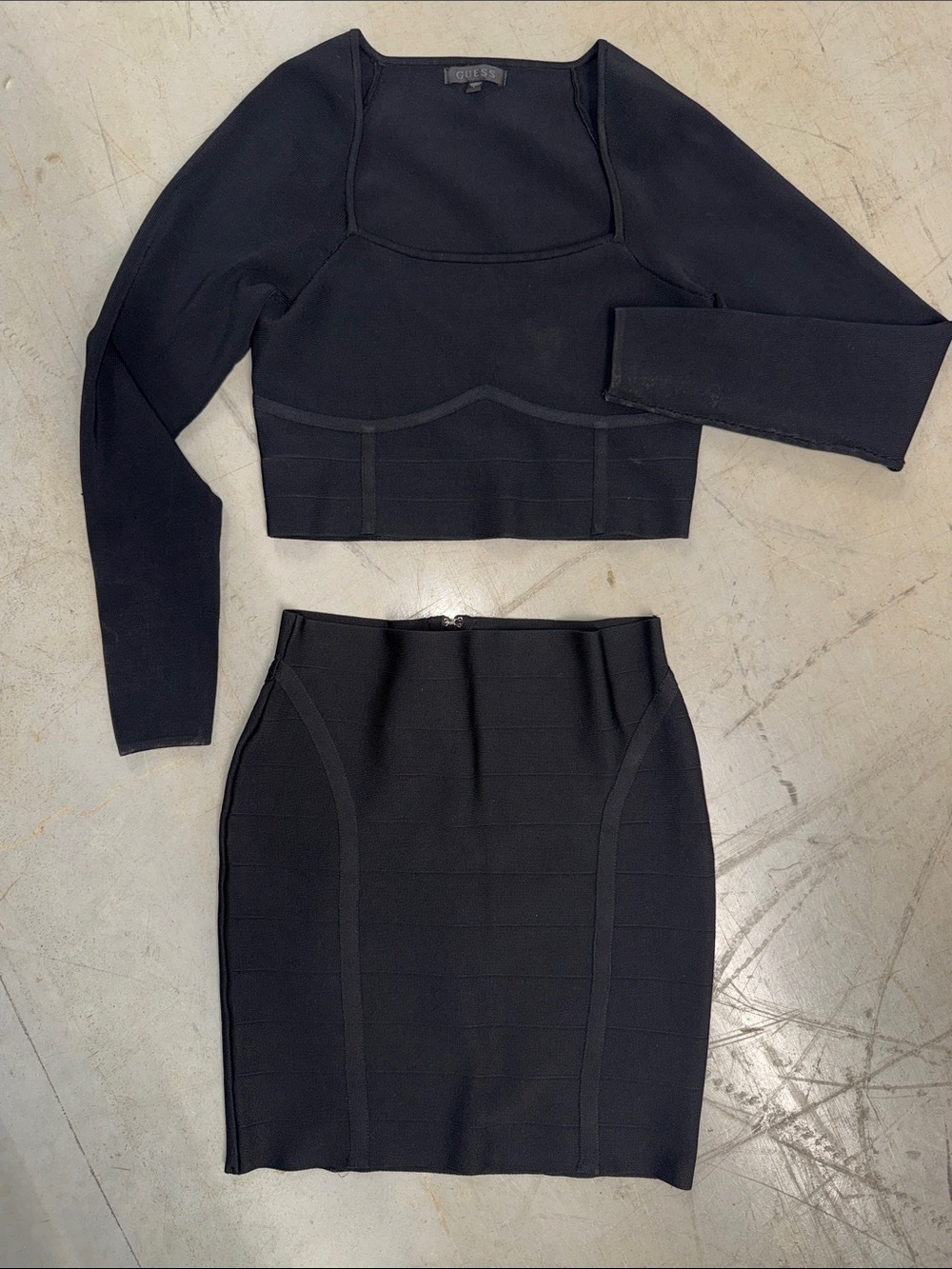 GUESS Black Bandage shirt & Pencil Skirt - Structured High-Waist Silhouette